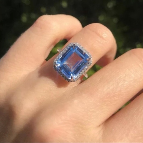 NEW💍925 STERLING SILVER HALO SAPPHIRE RING, CUTE RING, SHINY RING. - Picture 2 of 6